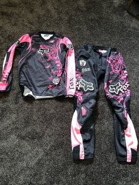Fox Women's Black and Pink Motocross Jersey & Pants Set